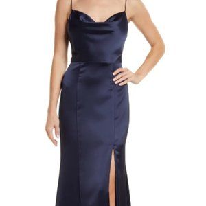 Amsale Chloe Floor Length Satin Silk Gown - BLACK